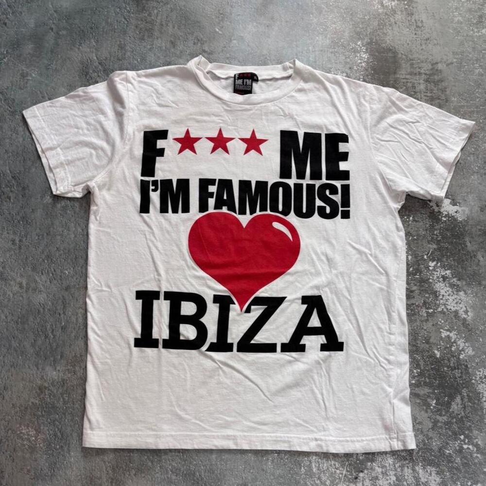 White F uck Me Im Famous Ibiza T Shirt! Scene EDM David Guetta. Size XL